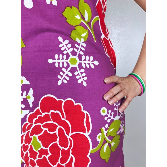 vintage 60s Orchid GIANT FLOWERS Snowflake Print tropical retro summer sun dress - Picture 6 of 10